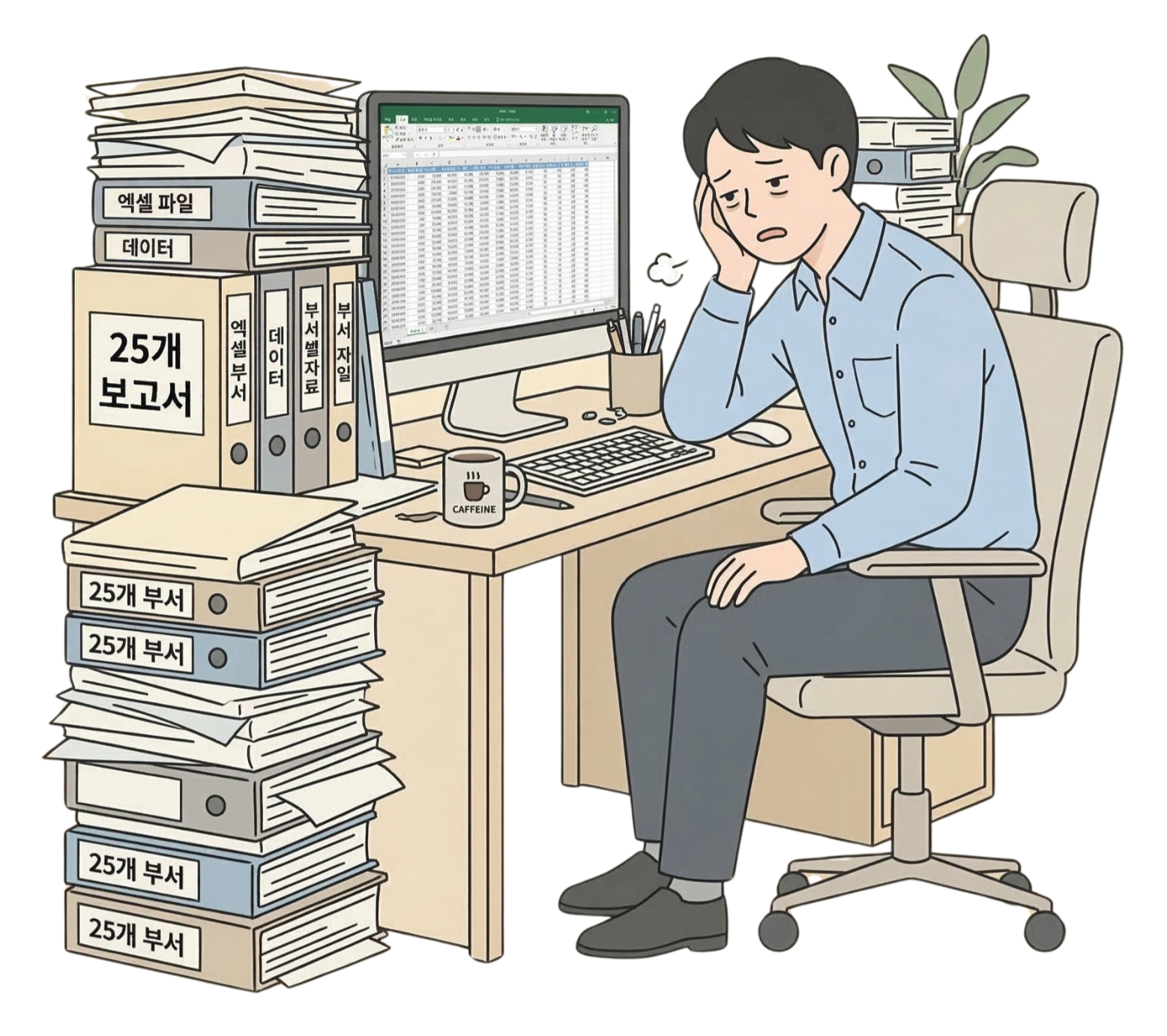 25개 보고서에 지쳐있는 직장인