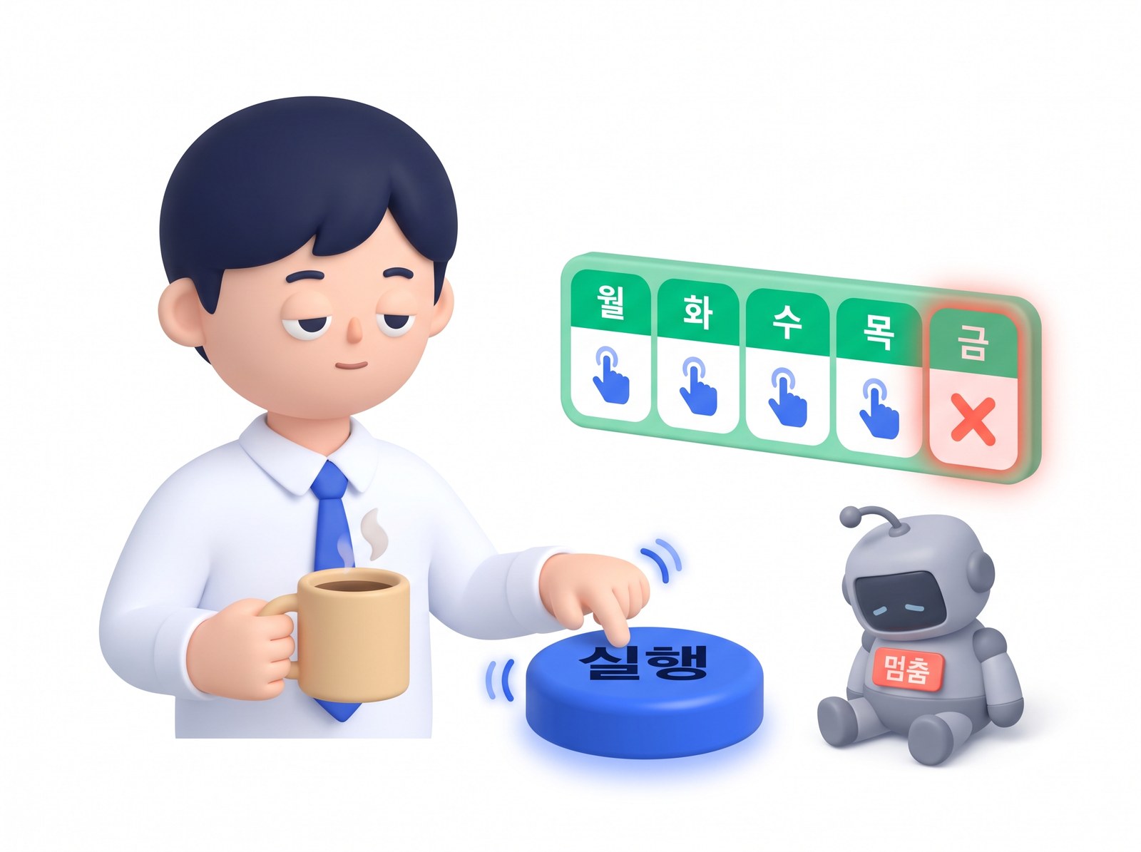 매일 사람이 실행 버튼을 누르다 하루 건너뛰자 멈춘 반자동 도식